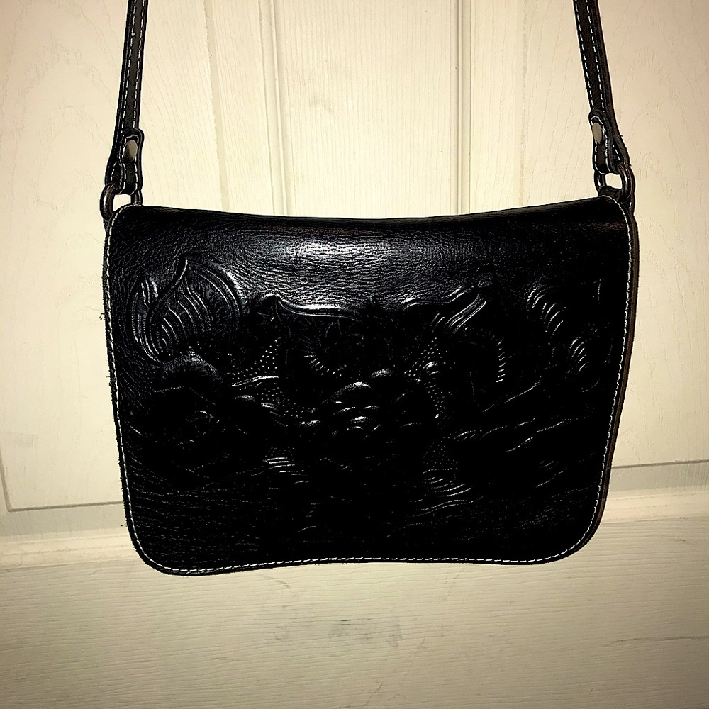 Patricia Nash Black Leather Embossed Flower Purse